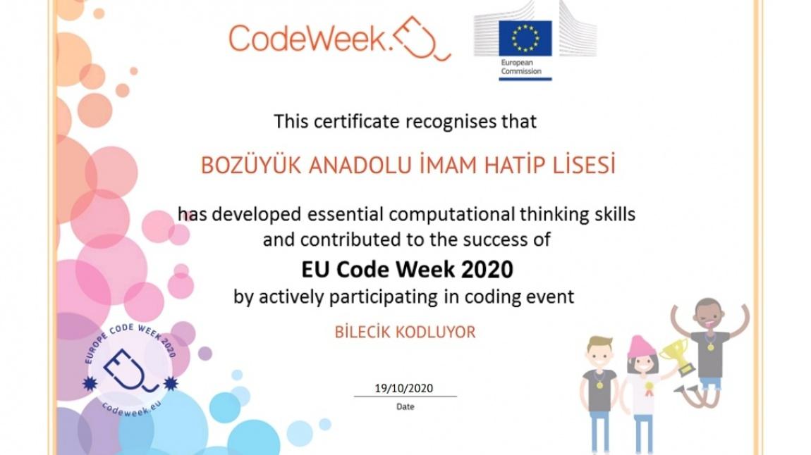 EU CodeWeek 2020 Kodlama Sertifikası Almaya Hak Kazandık